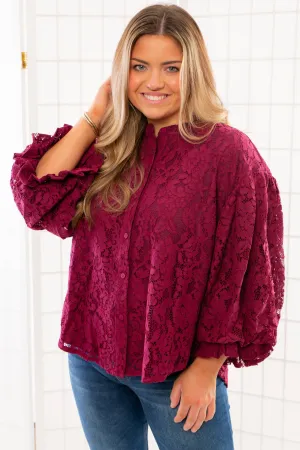 Jayne Wine Lace Bubble Sleeve Blouse