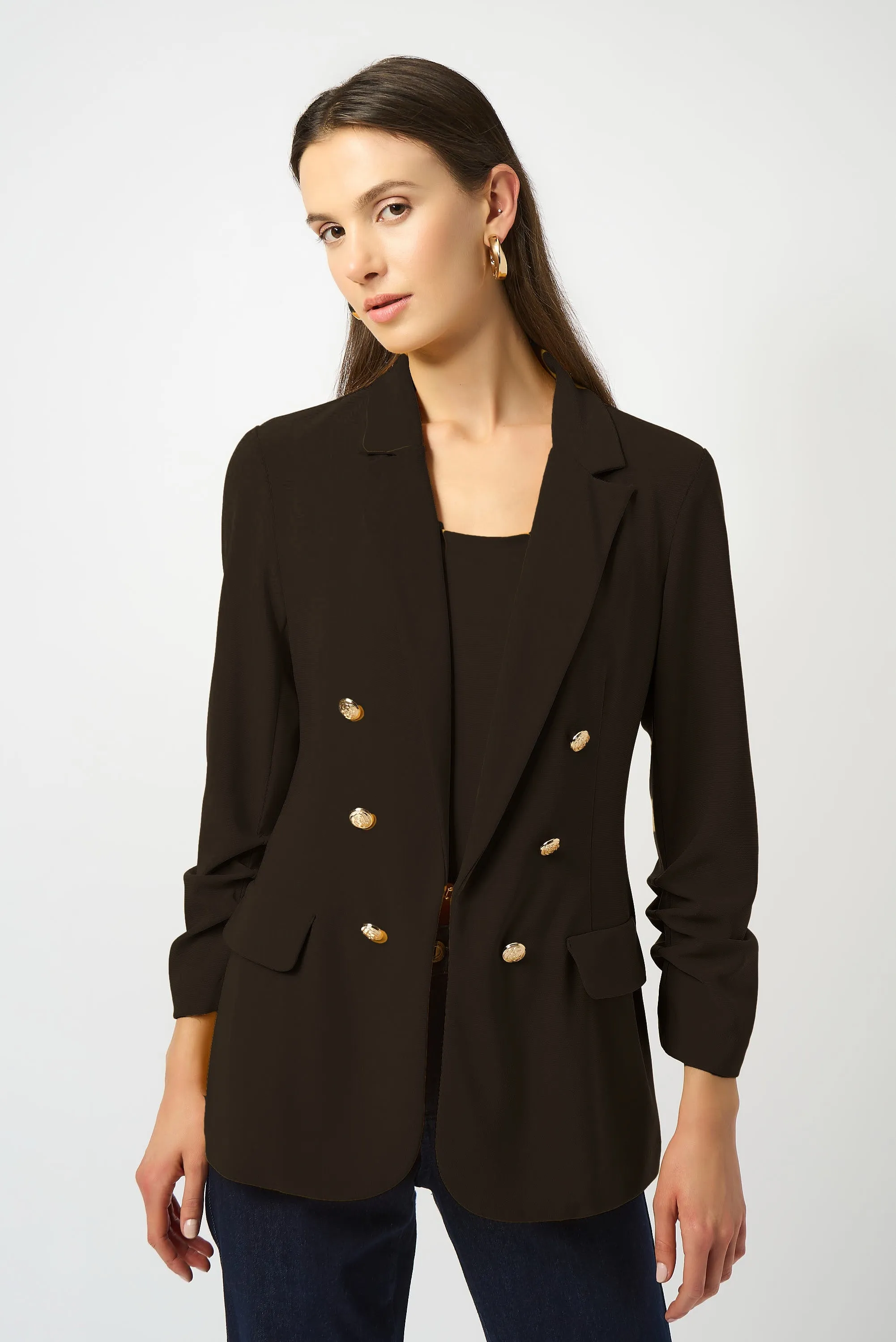 Joseph Ribkoff Rouched Sleeve Jacket in Black 253034
