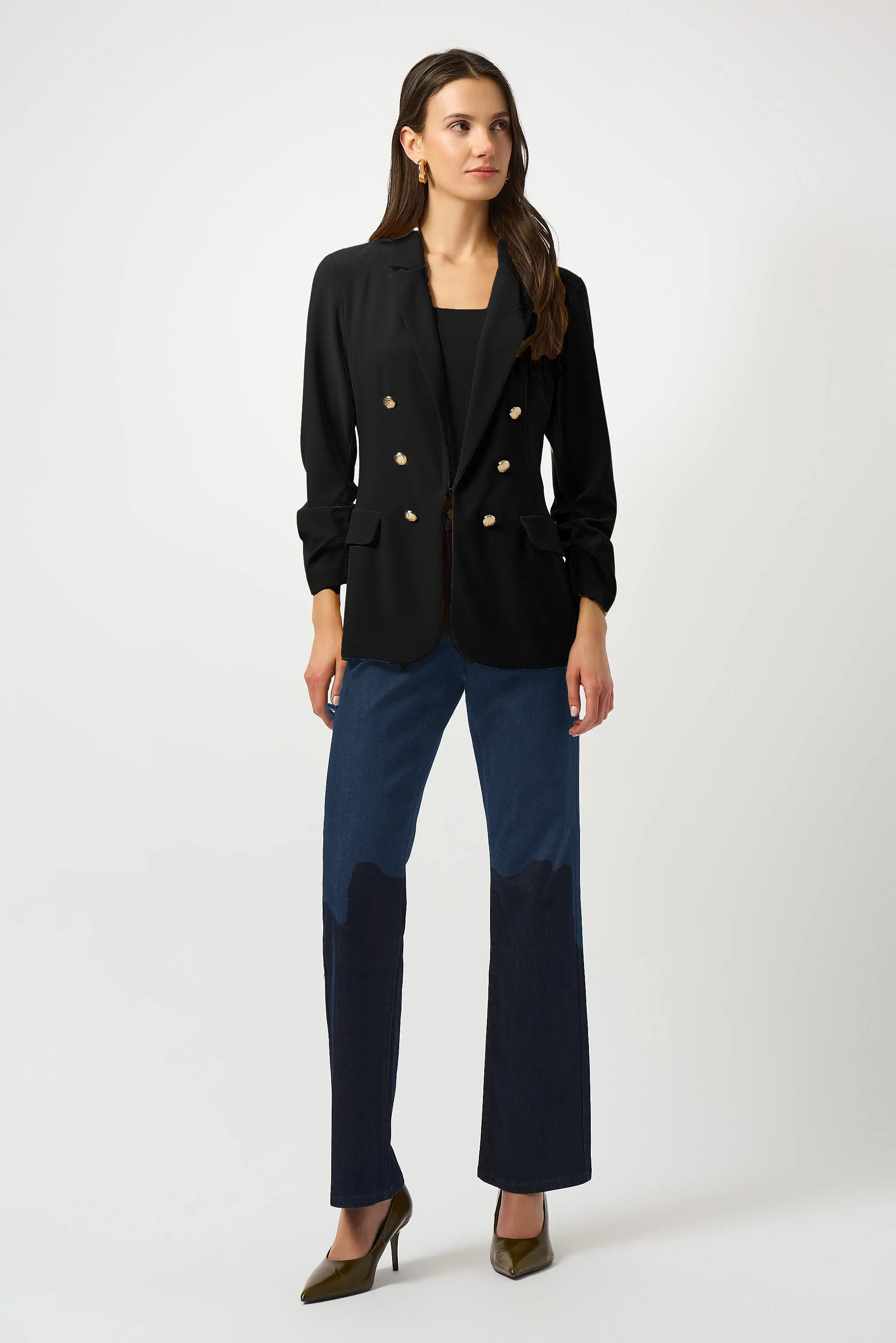 Joseph Ribkoff Rouched Sleeve Jacket in Black 253034