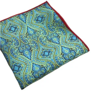 La Mer Aqua / Chartreuse Green Paisley Pocket Square - [2017 Spring]