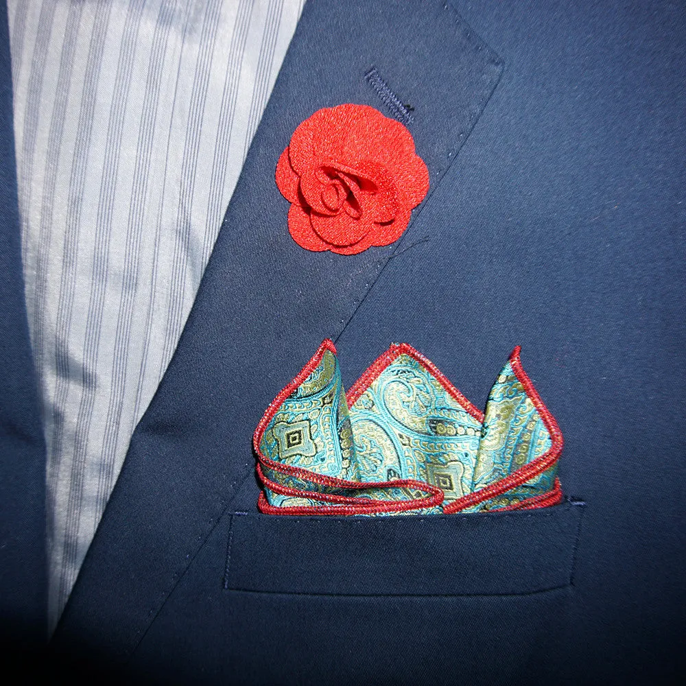 La Mer Aqua / Chartreuse Green Paisley Pocket Square - [2017 Spring]