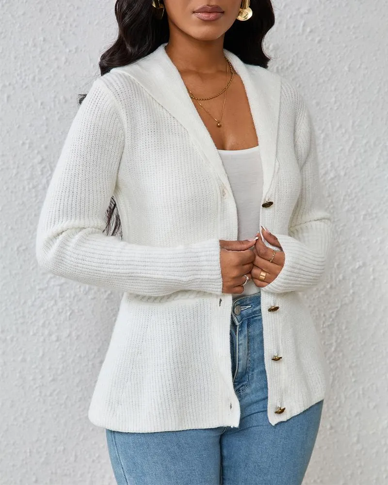 Lapel Neck Button Down Cable Knit Sweater
