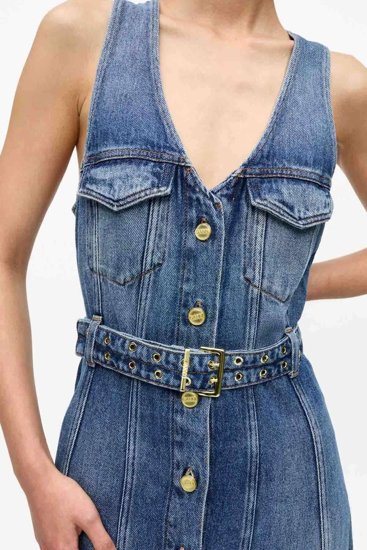 Light Denim Belt Midi Dress