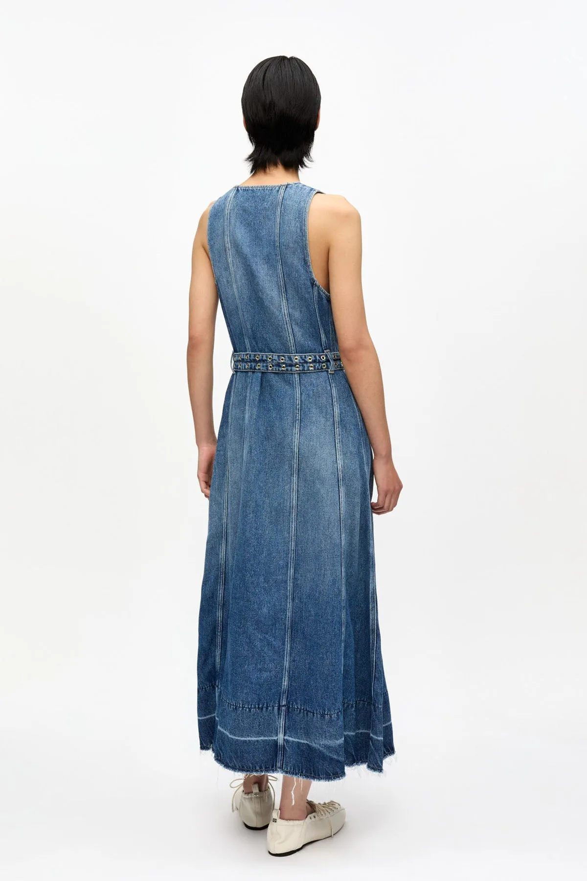 Light Denim Belt Midi Dress