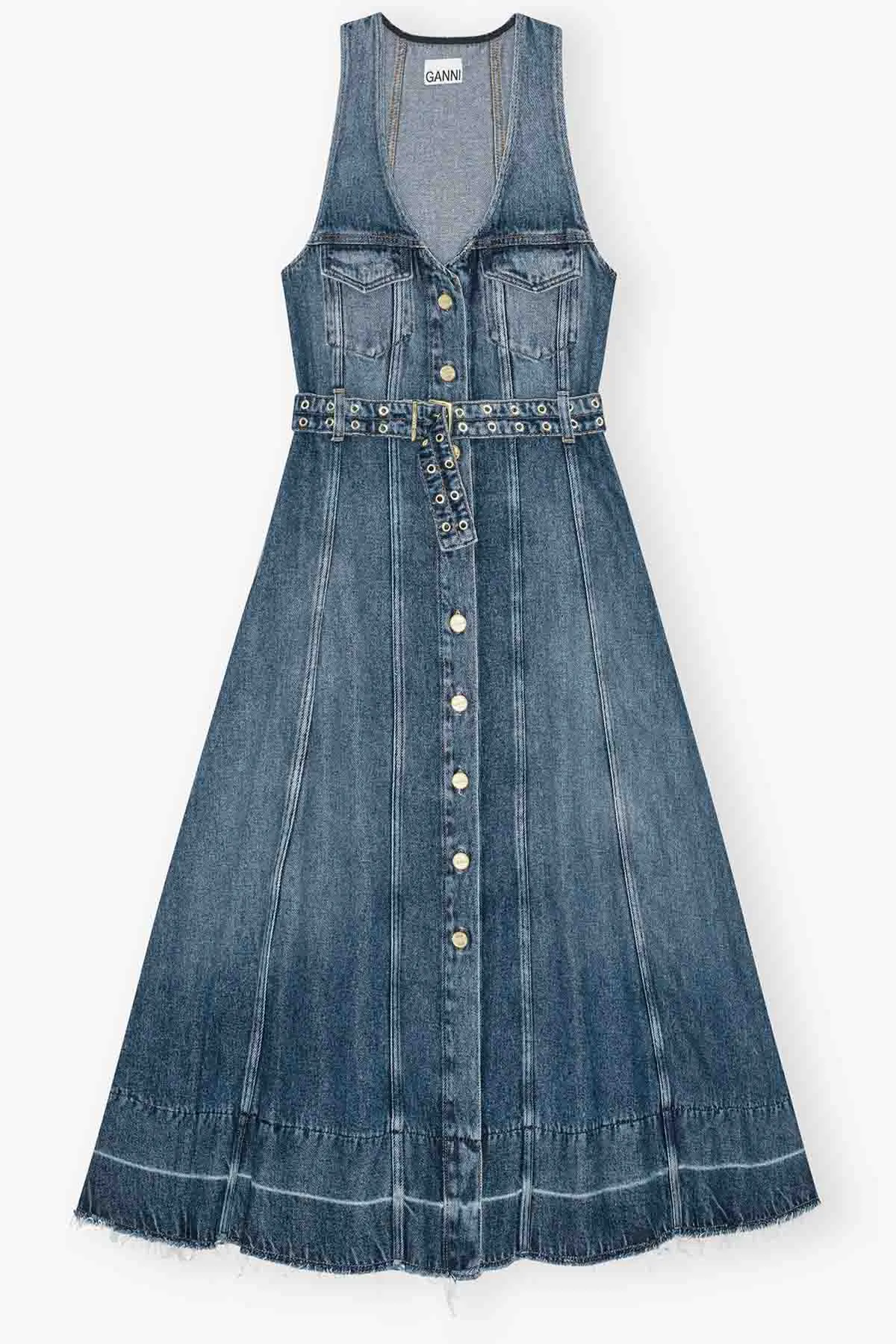 Light Denim Belt Midi Dress