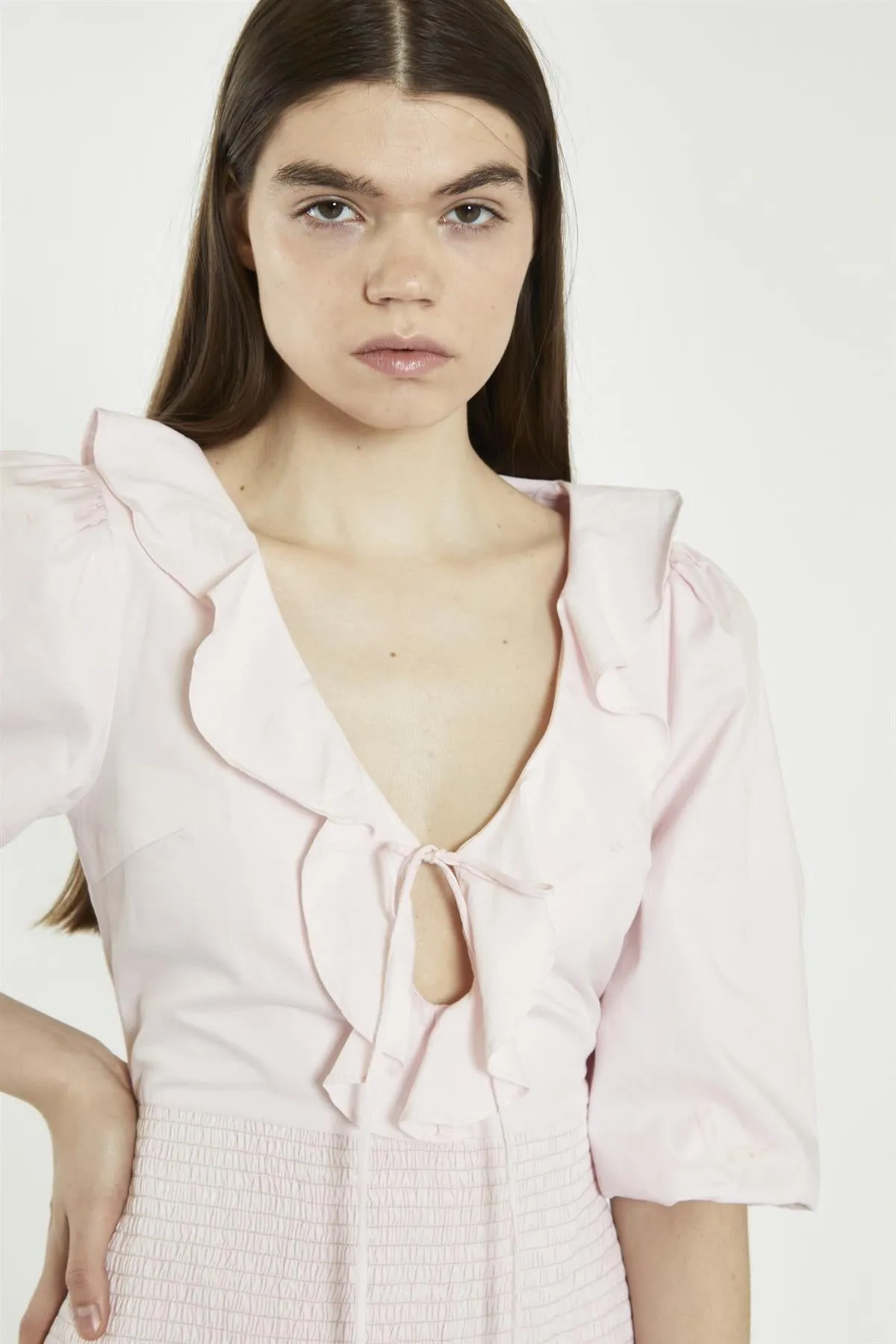 Light Pink Tie-Front V-Neck Mini-Dress