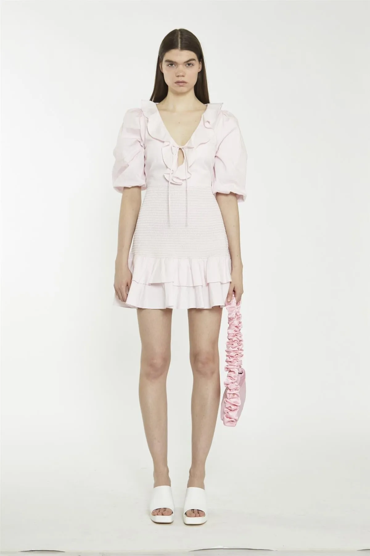 Light Pink Tie-Front V-Neck Mini-Dress