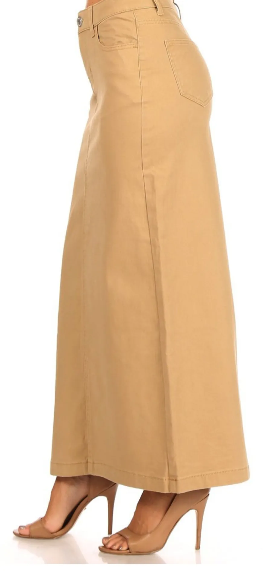 Liza Lou's Women's Long Tan Khaki Twill Tan Denim Maxi Skirt