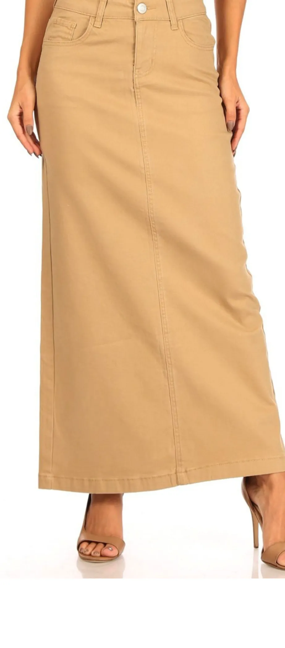 Liza Lou's Women's Long Tan Khaki Twill Tan Denim Maxi Skirt