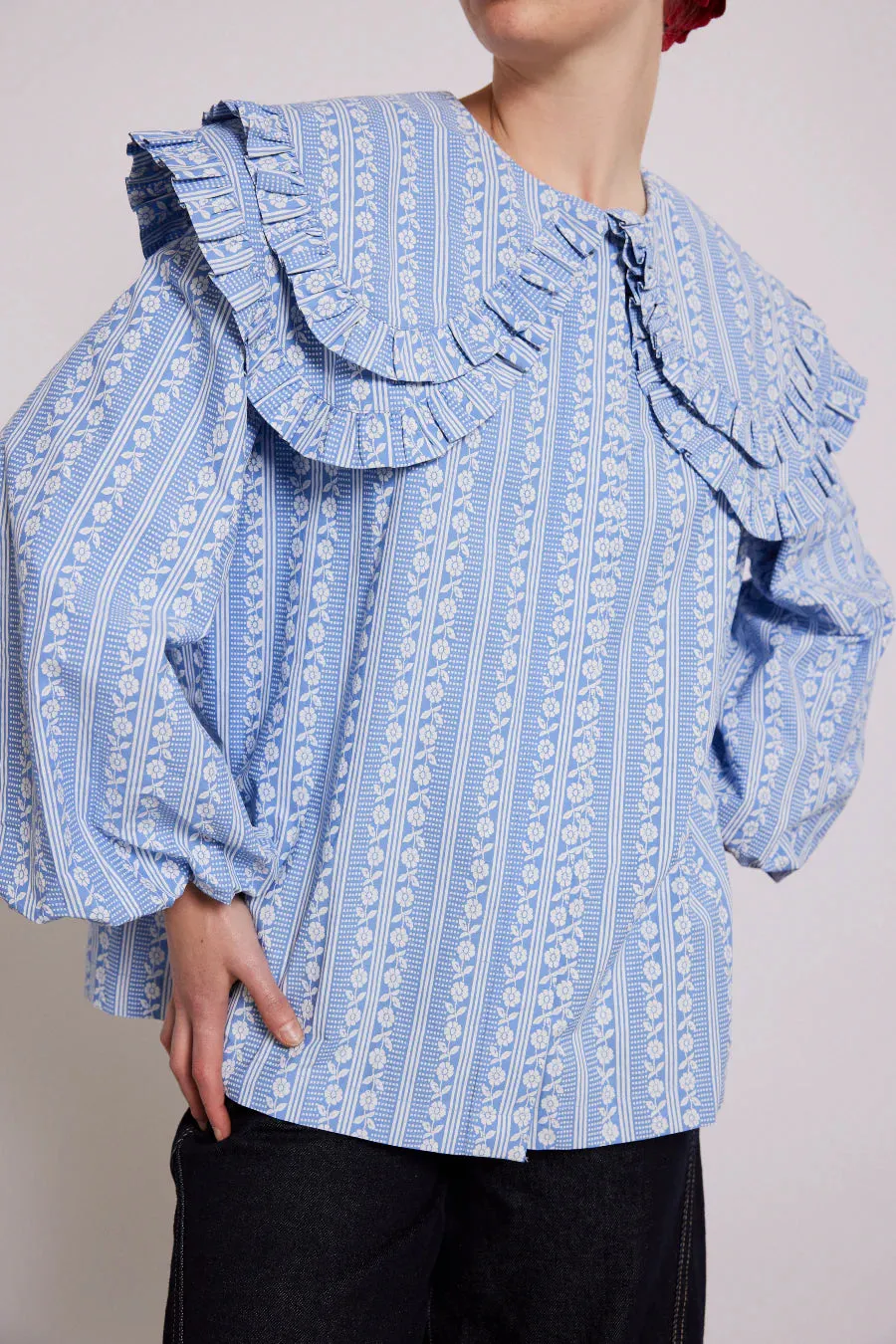 Lois Double Collar Blouse Blue Floral