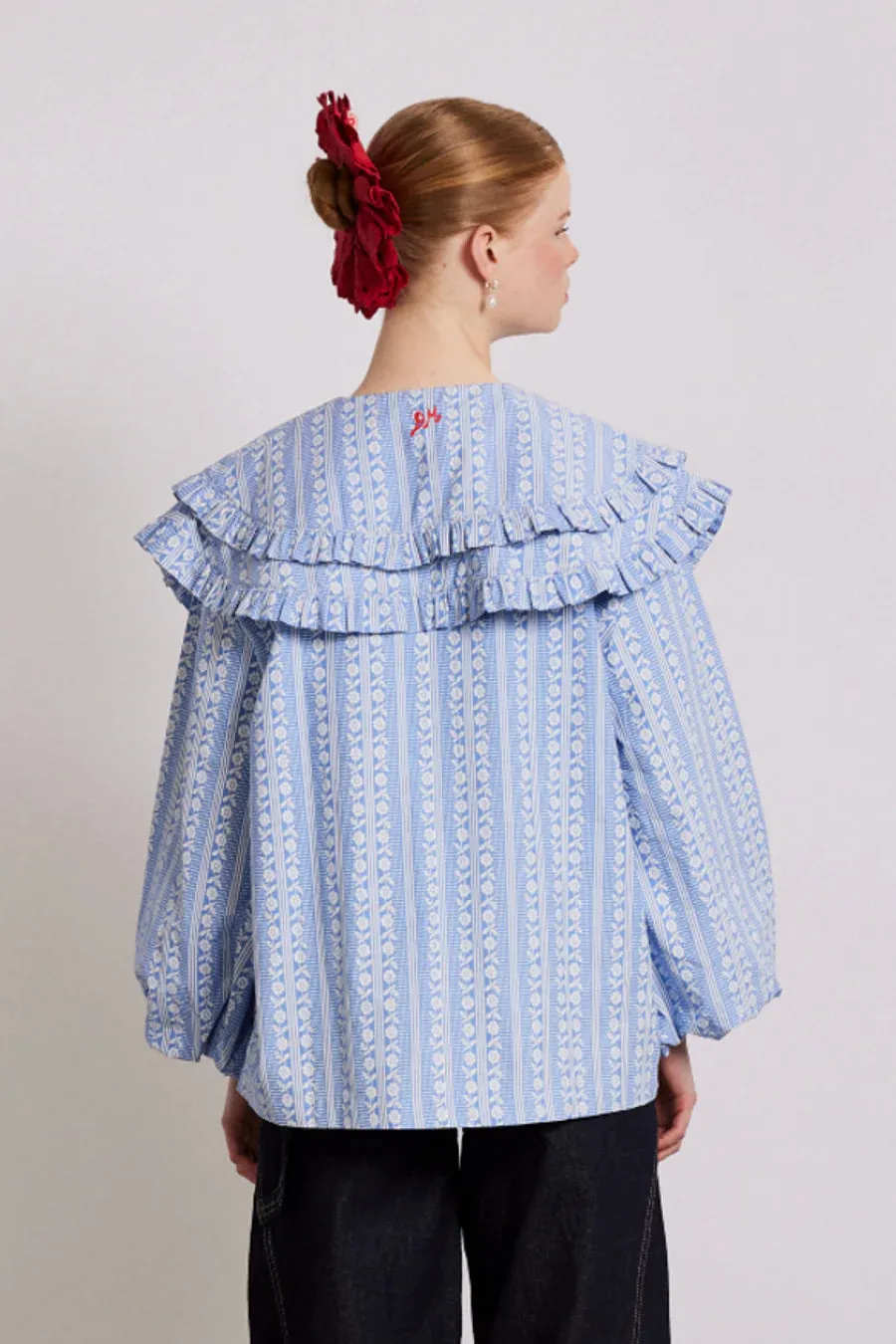 Lois Double Collar Blouse Blue Floral