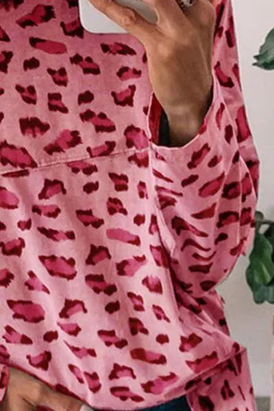 Long Sleeve Carnation Pink Leopard Print Blouse