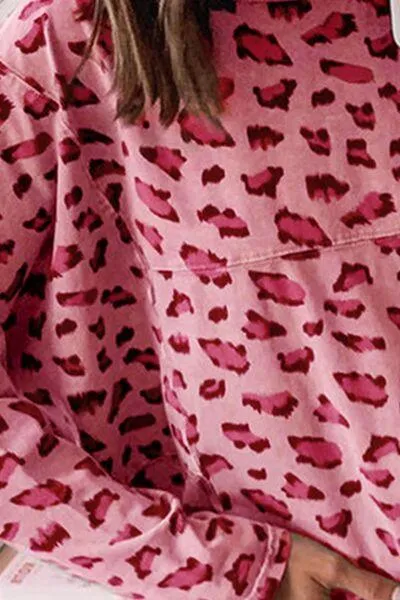 Long Sleeve Carnation Pink Leopard Print Blouse