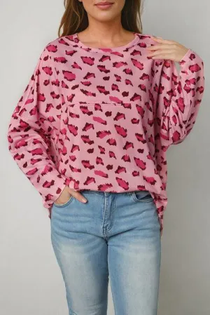 Long Sleeve Carnation Pink Leopard Print Blouse