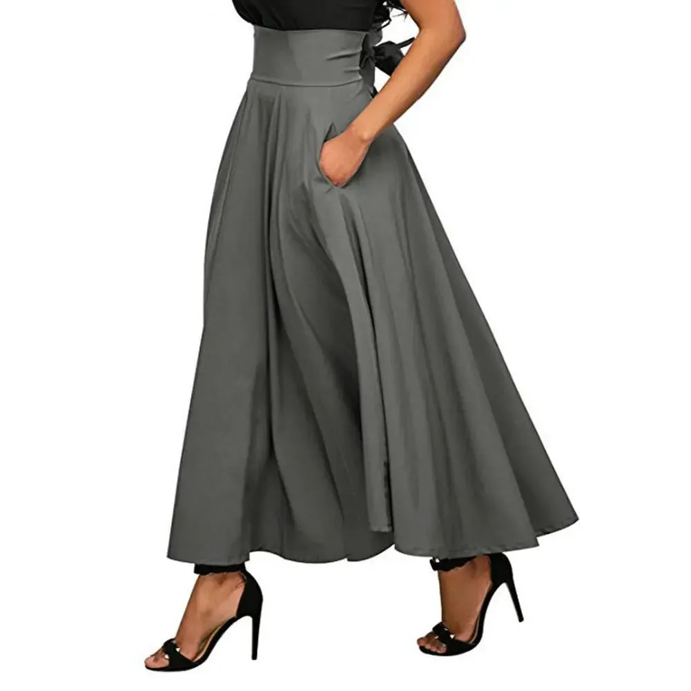LVSANW Y2k Fashion Vintage Casual Women Skirts Swing Stretch High Waist Plain Office Lady Elegant Long A-Line Skirt Streetwear Clubwear