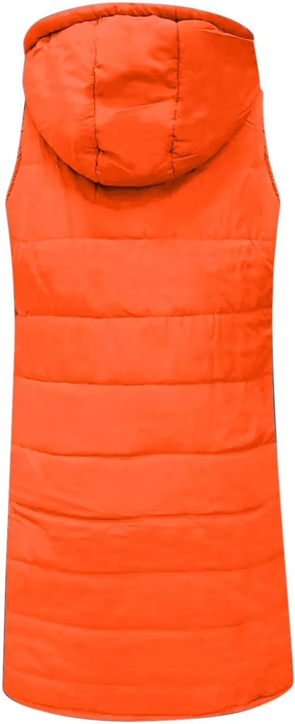 maisdgop Puffer Vest for Women Winter Warm Sleeveless Zipper Jacket Casual Hooded Parkas Coats Cotton Padded Long Jackets