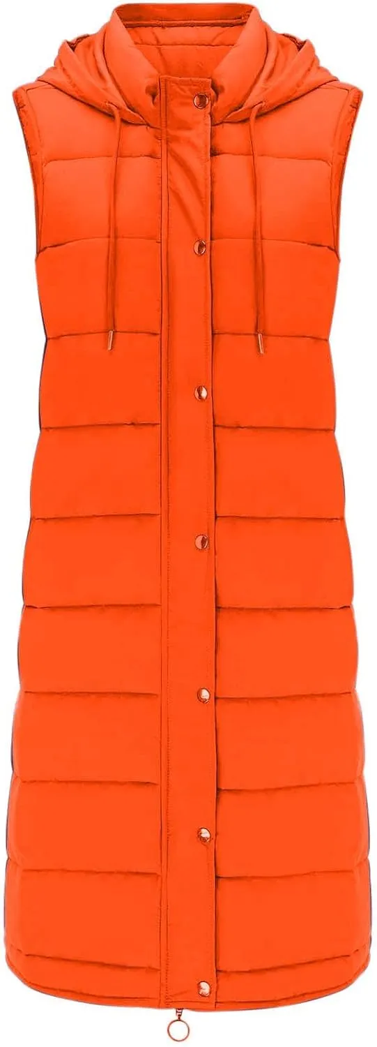 maisdgop Puffer Vest for Women Winter Warm Sleeveless Zipper Jacket Casual Hooded Parkas Coats Cotton Padded Long Jackets