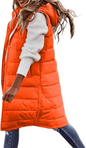 maisdgop Puffer Vest for Women Winter Warm Sleeveless Zipper Jacket Casual Hooded Parkas Coats Cotton Padded Long Jackets