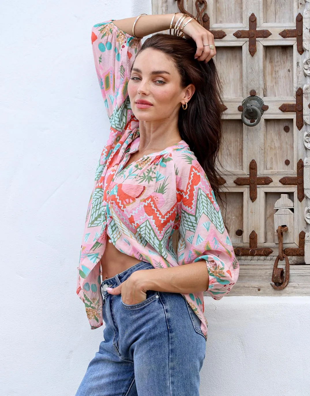 Malta Blouse - Pink Garden