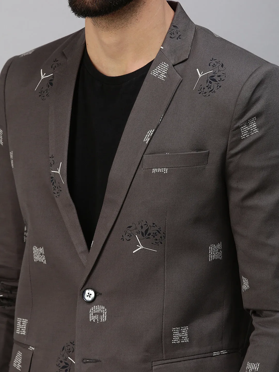 Men Grey Printed Single Party Blazers