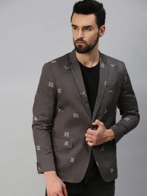 Men Grey Printed Single Party Blazers