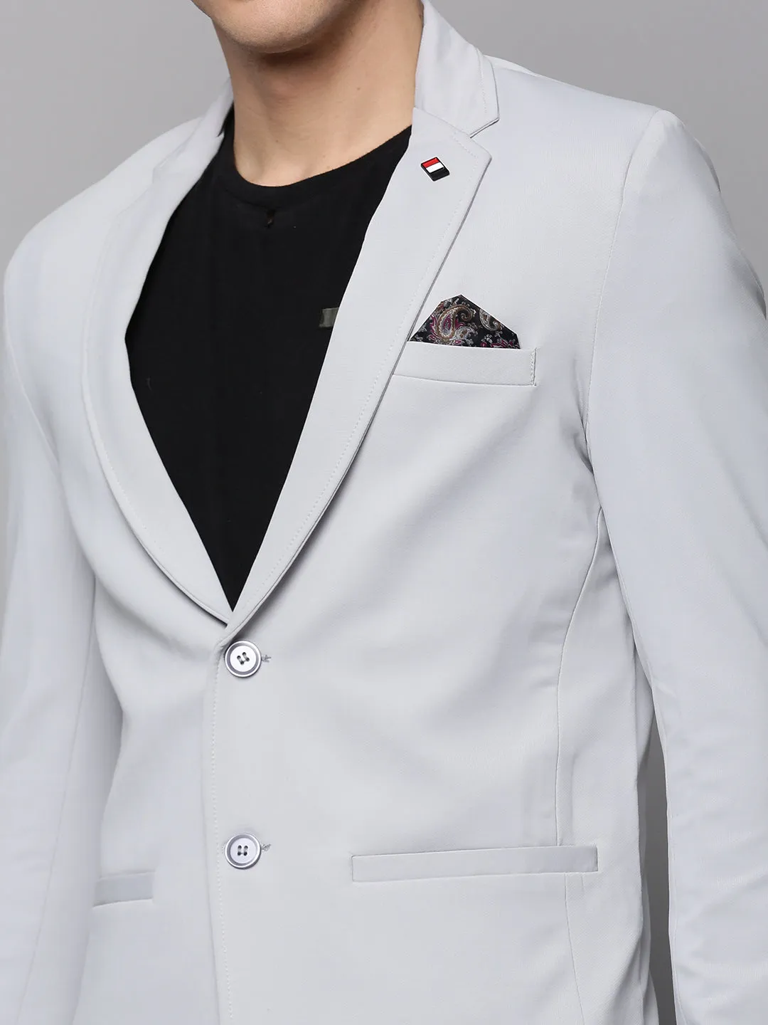 Men Grey Single Breasted Front Blazers