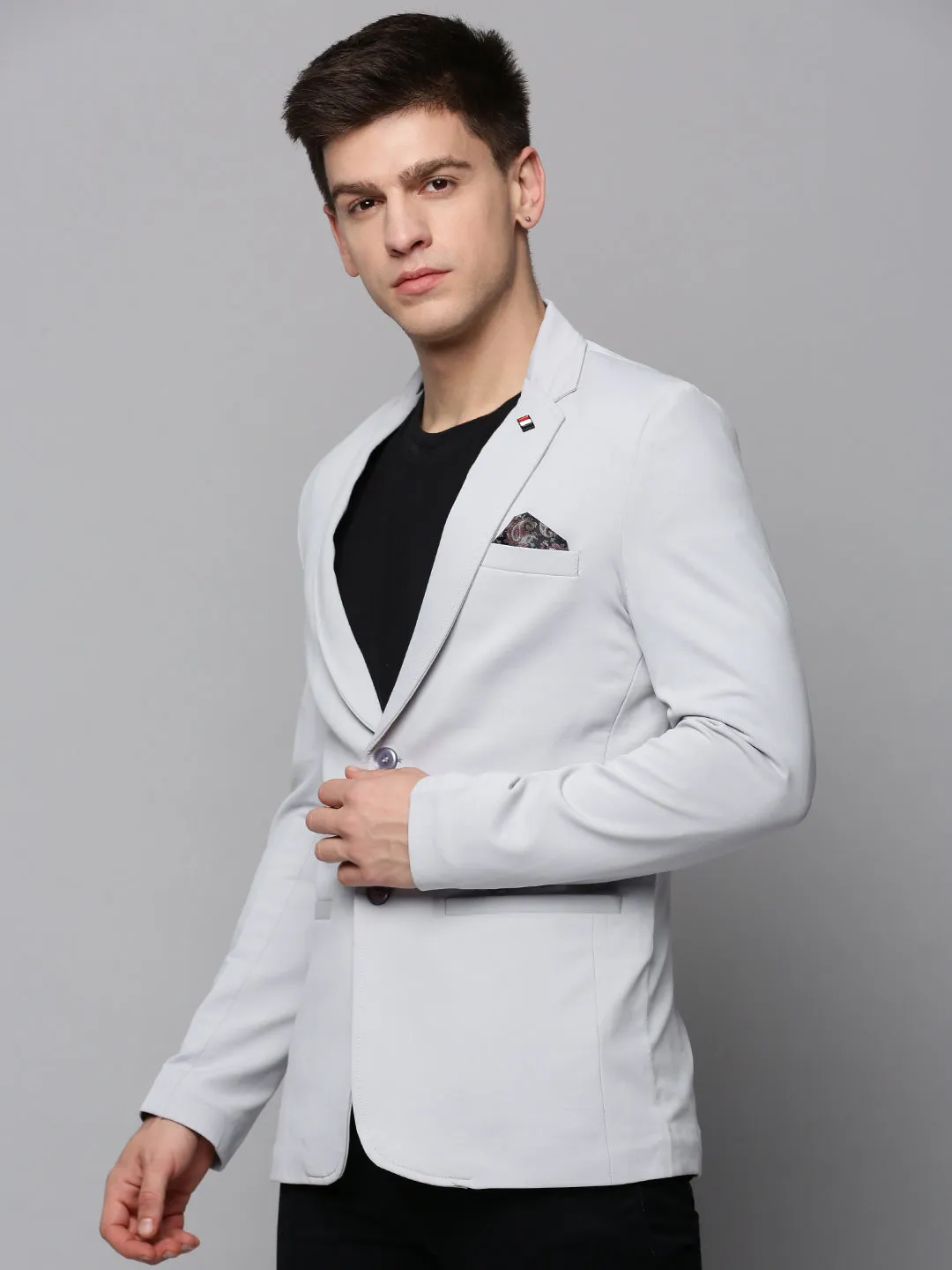 Men Grey Single Breasted Front Blazers
