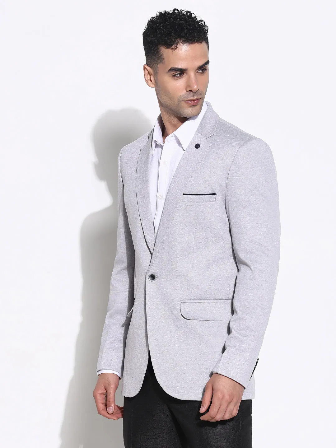 Men Grey Slim-Fit Single-Breasted Blazers