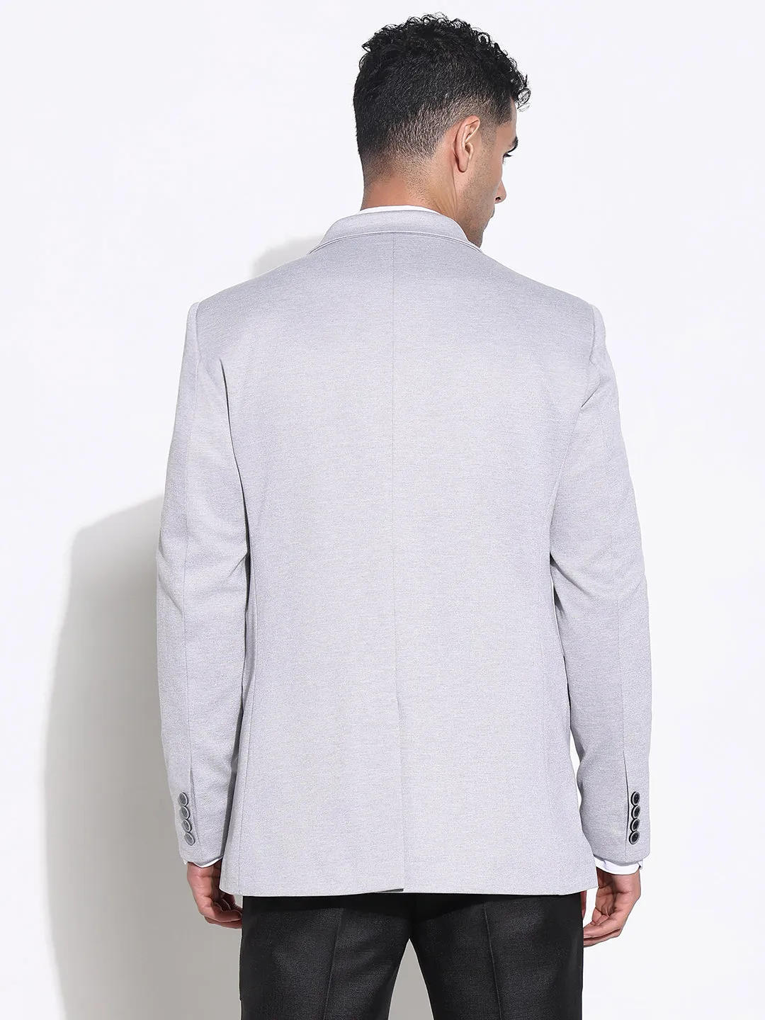 Men Grey Slim-Fit Single-Breasted Blazers