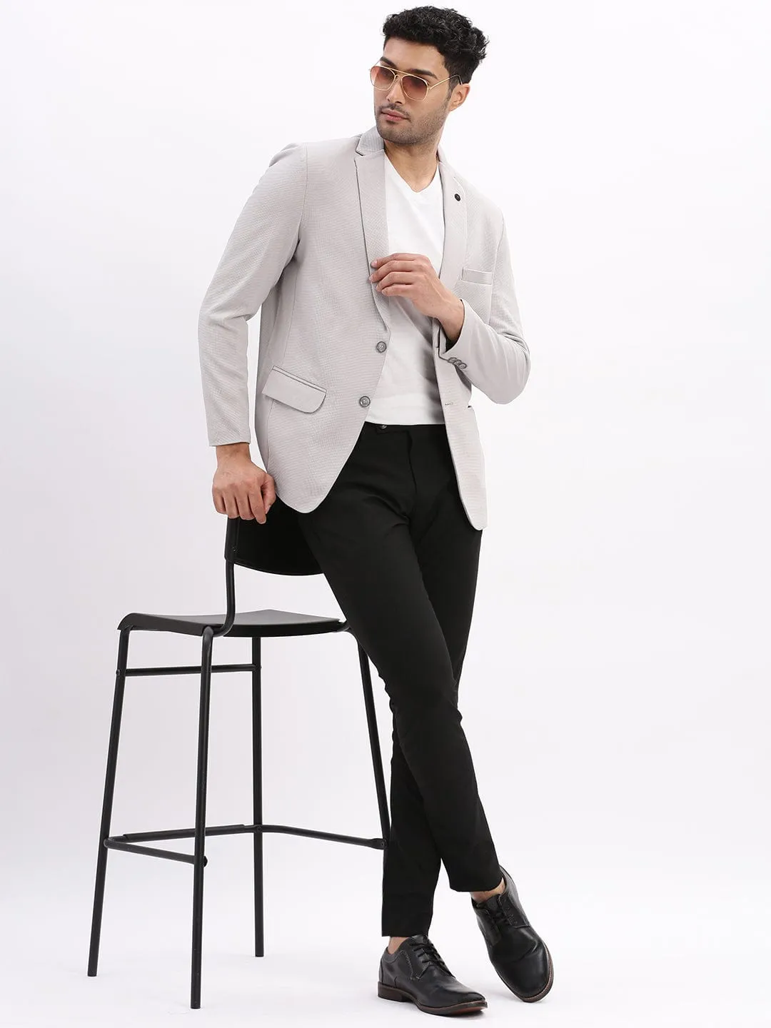 Men Grey Slim-Fit Single Breasted Casual Blazers