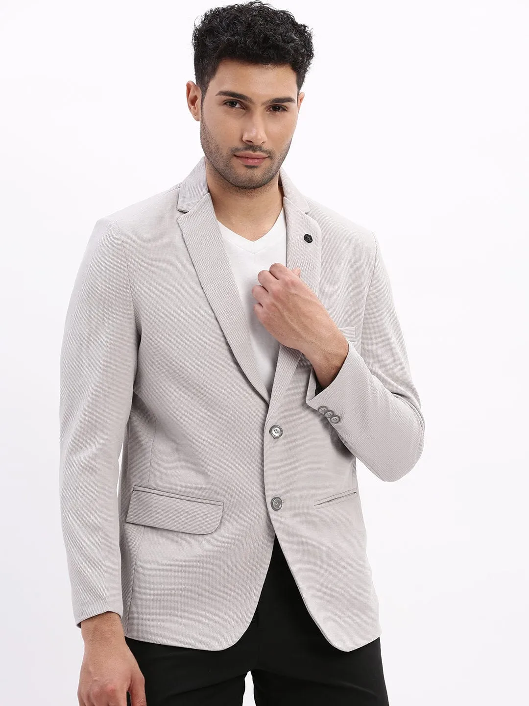Men Grey Slim-Fit Single Breasted Casual Blazers