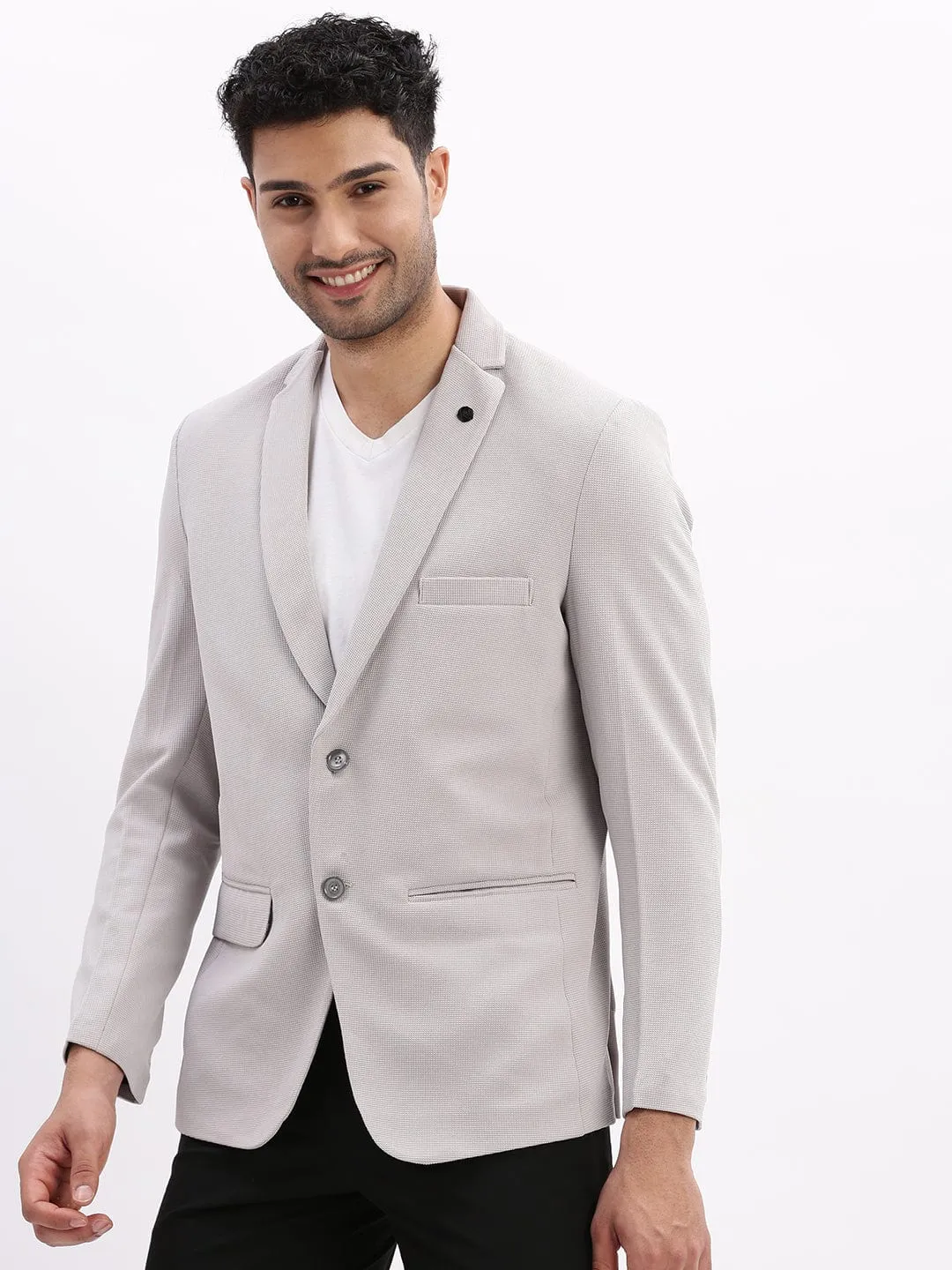 Men Grey Slim-Fit Single Breasted Casual Blazers