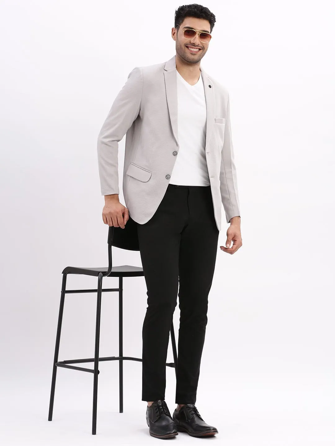 Men Grey Slim-Fit Single Breasted Casual Blazers