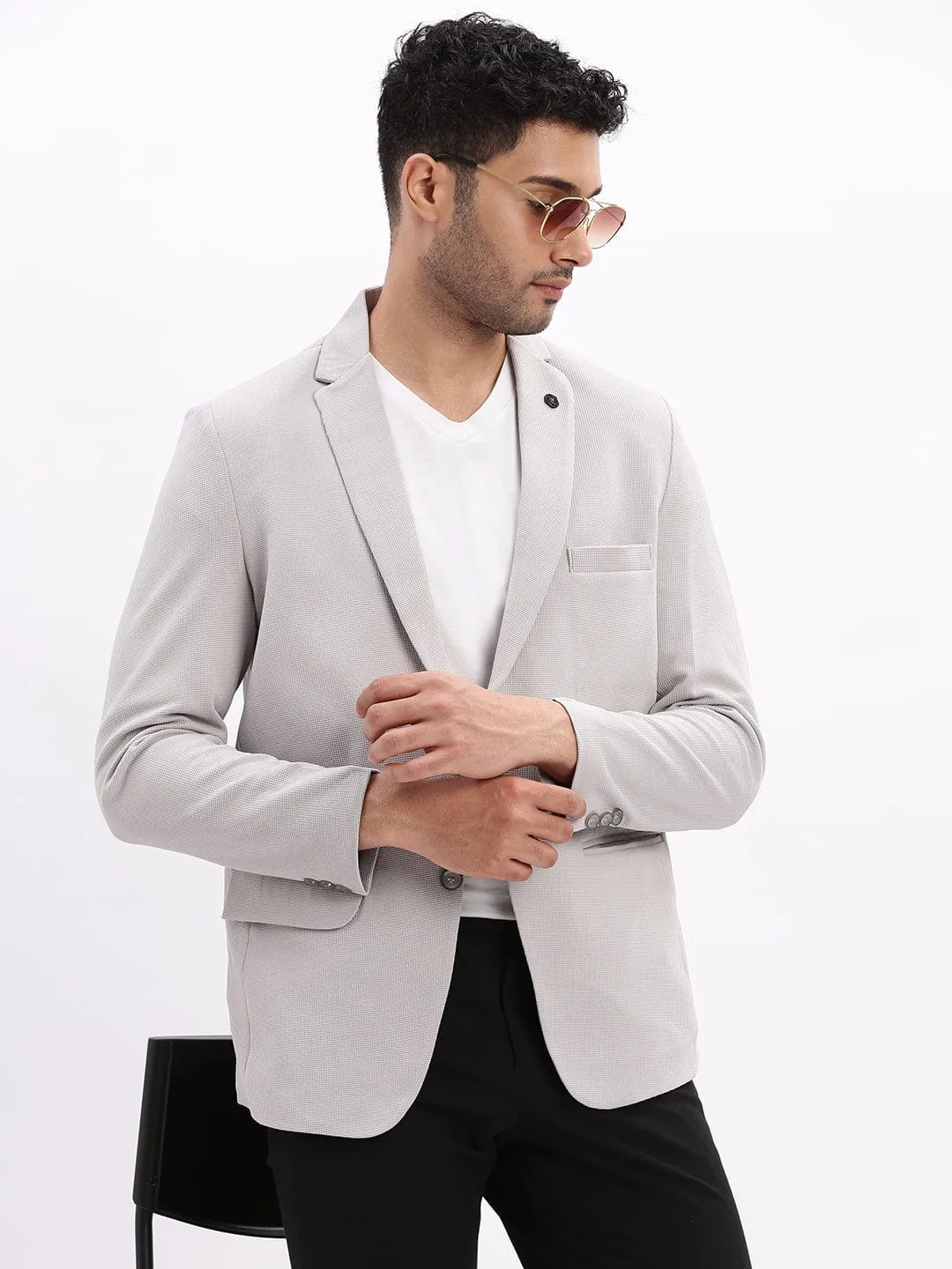 Men Grey Slim-Fit Single Breasted Casual Blazers