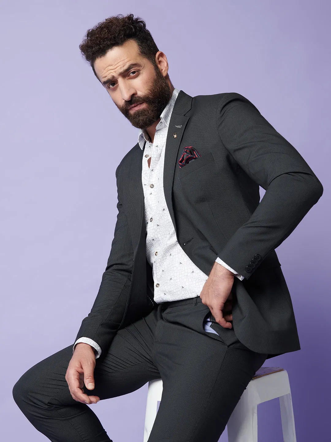 Men In Black Striped Blazer