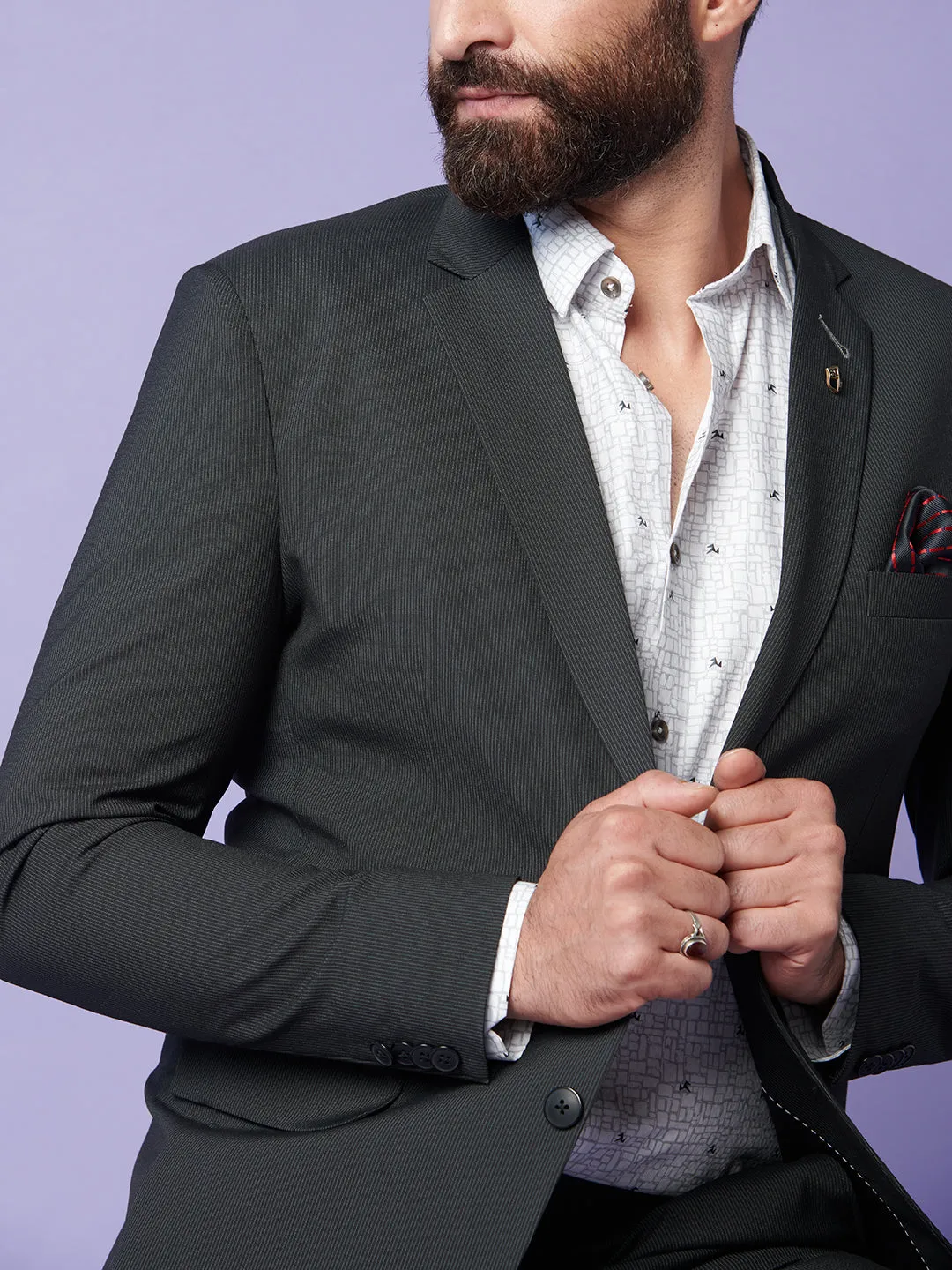 Men In Black Striped Blazer