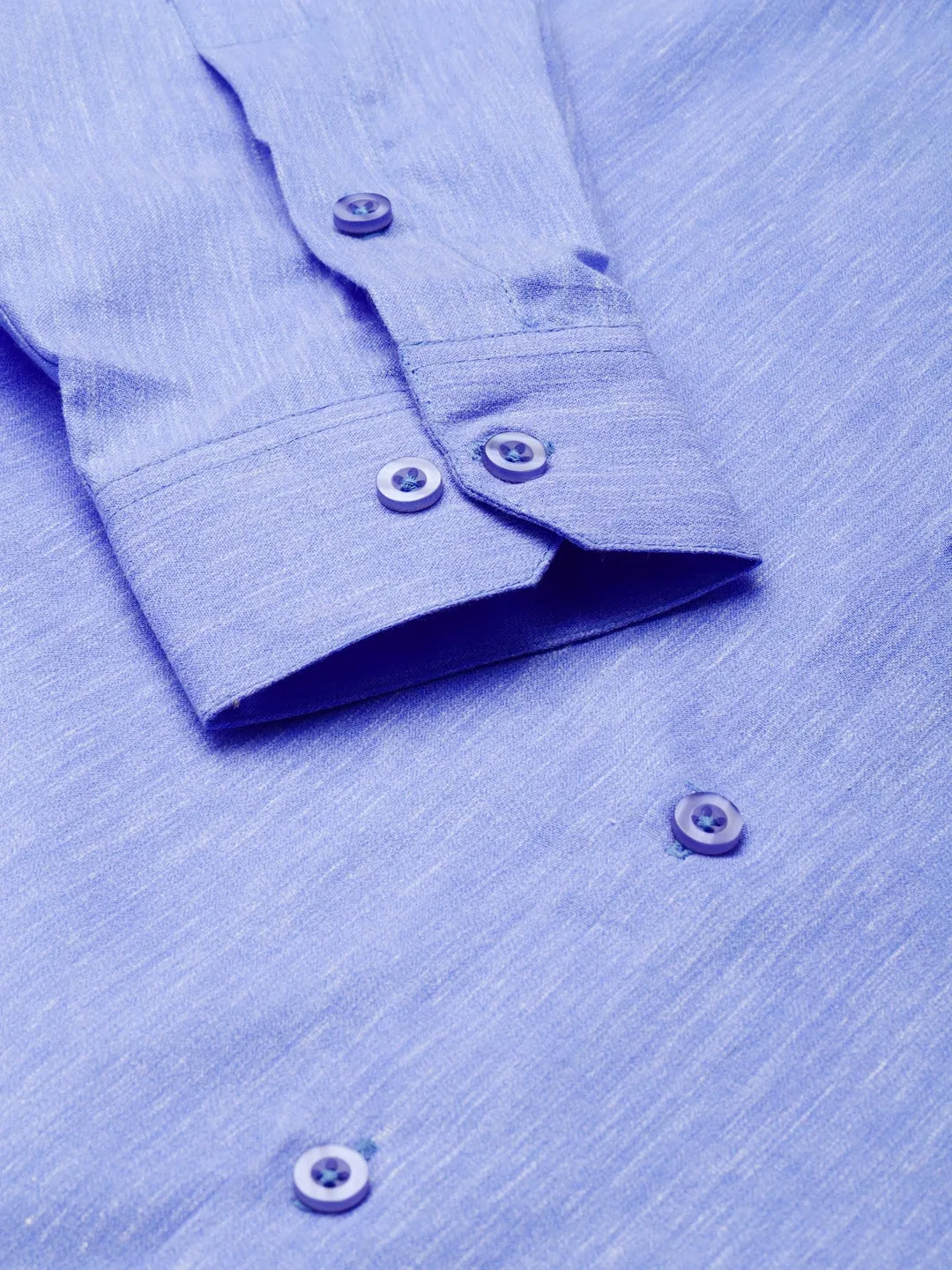 Men's Cotton Linen Blue Solid Formal Shirt - Sojanya