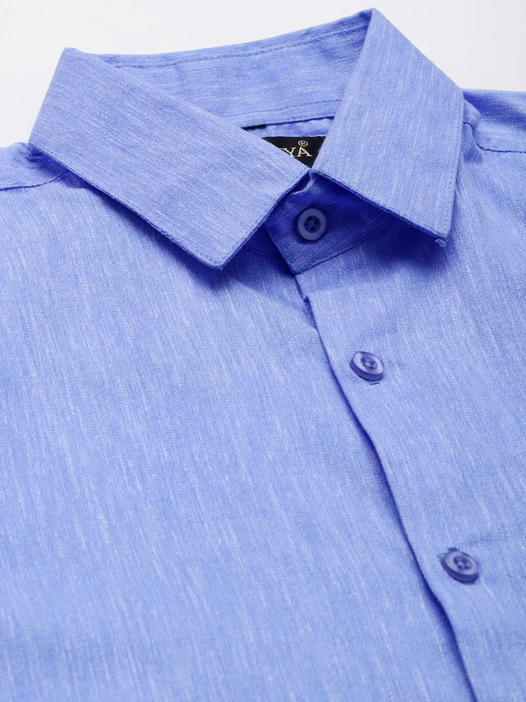 Men's Cotton Linen Blue Solid Formal Shirt - Sojanya