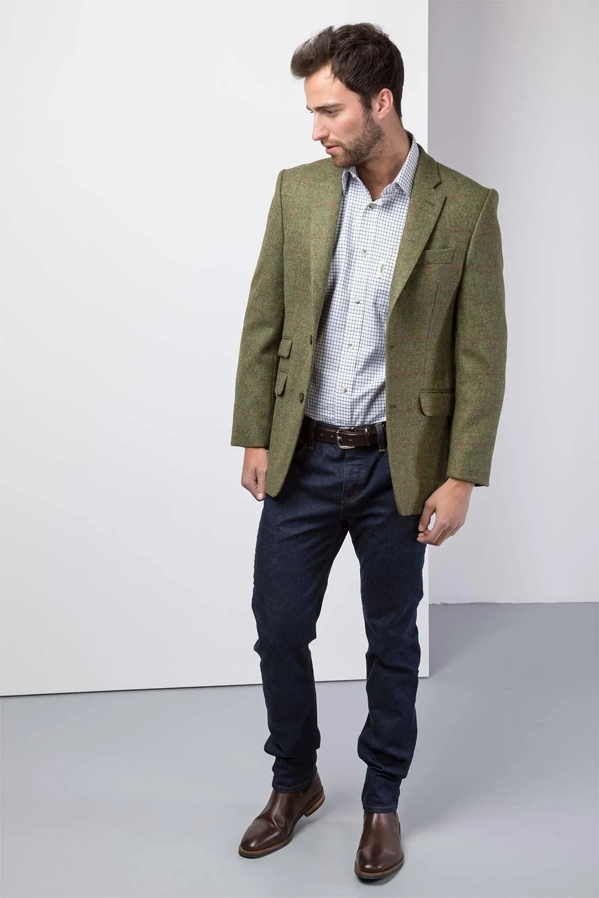 Men's Green Check Tweed Jacket - Lisset
