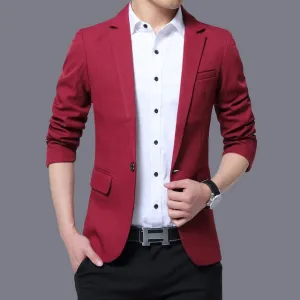 Mens Red Notched Lapel Suit Blazer