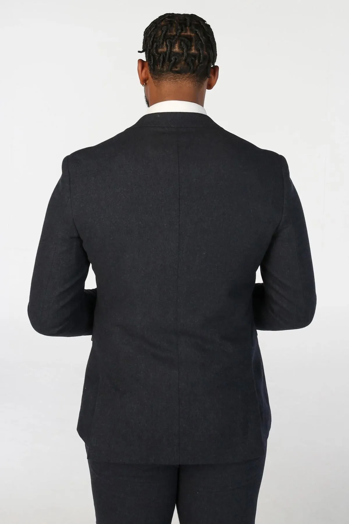 Men's Suit 3 Piece Navy Blue Wool Blend Tweed Tailored Fit Formal Dress