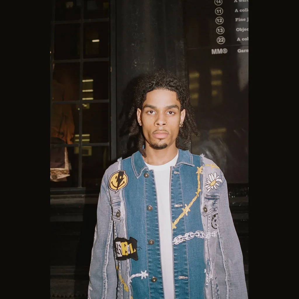 Mixed Media Fashion Jean Jacket - Albany Blue