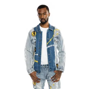 Mixed Media Fashion Jean Jacket - Albany Blue