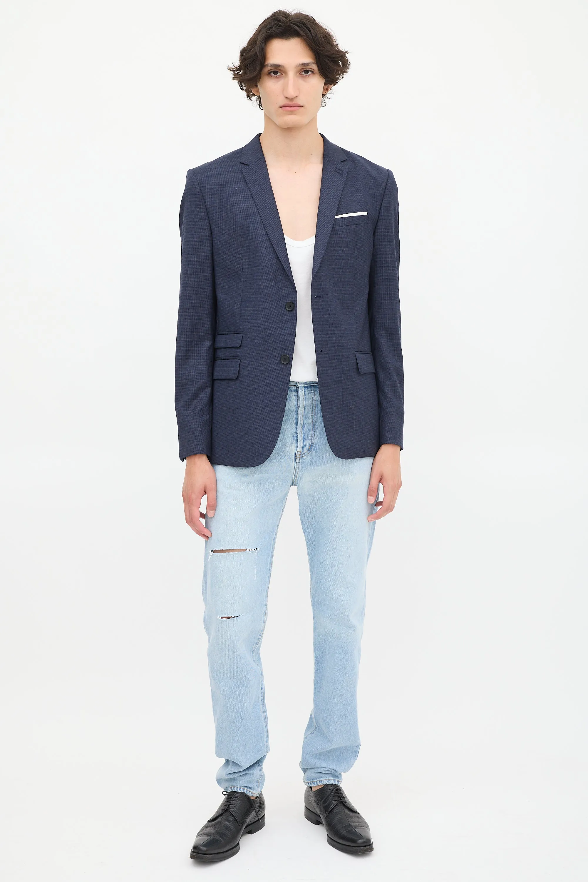 Navy Wool Classic Single Breasted Blazer
