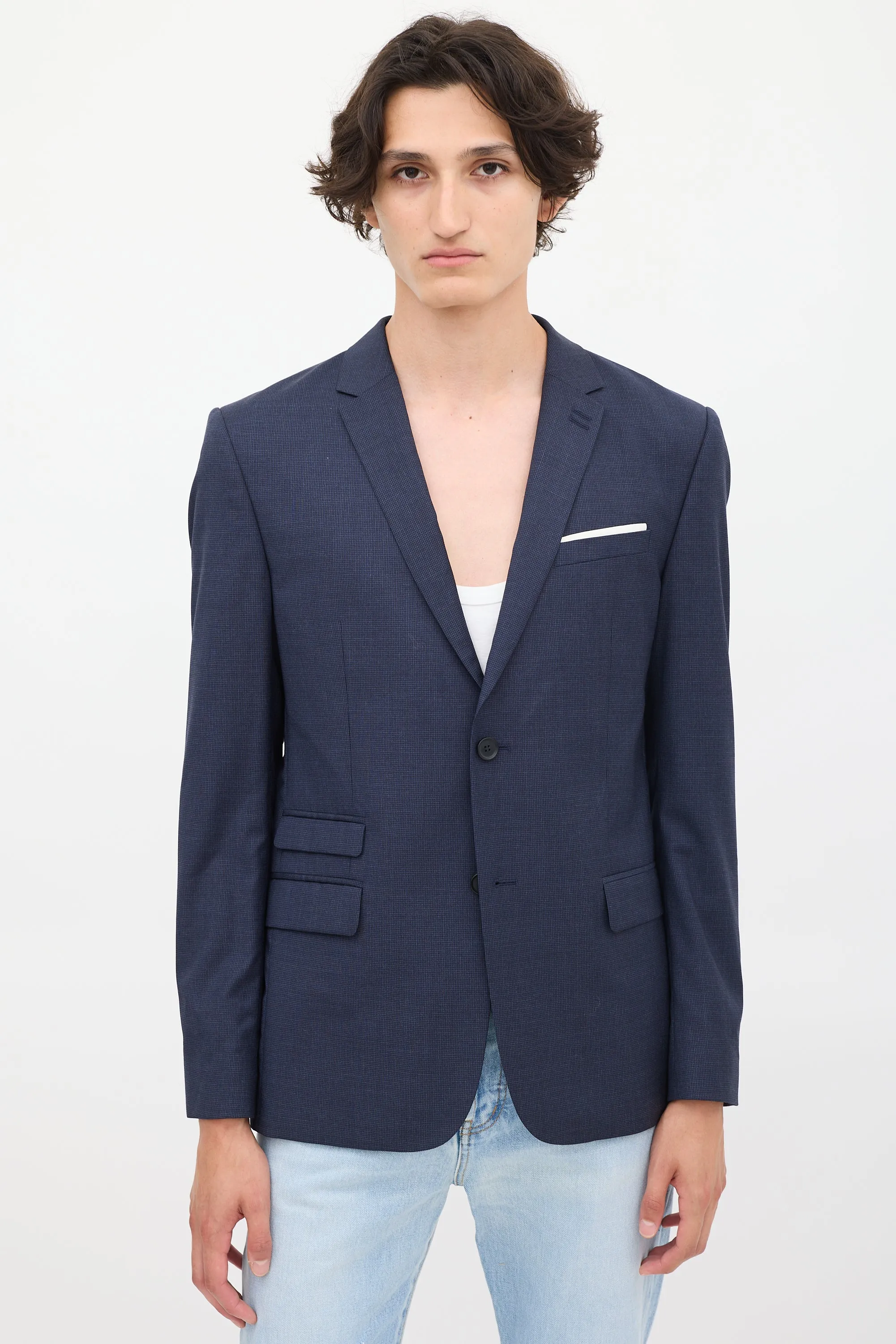 Navy Wool Classic Single Breasted Blazer