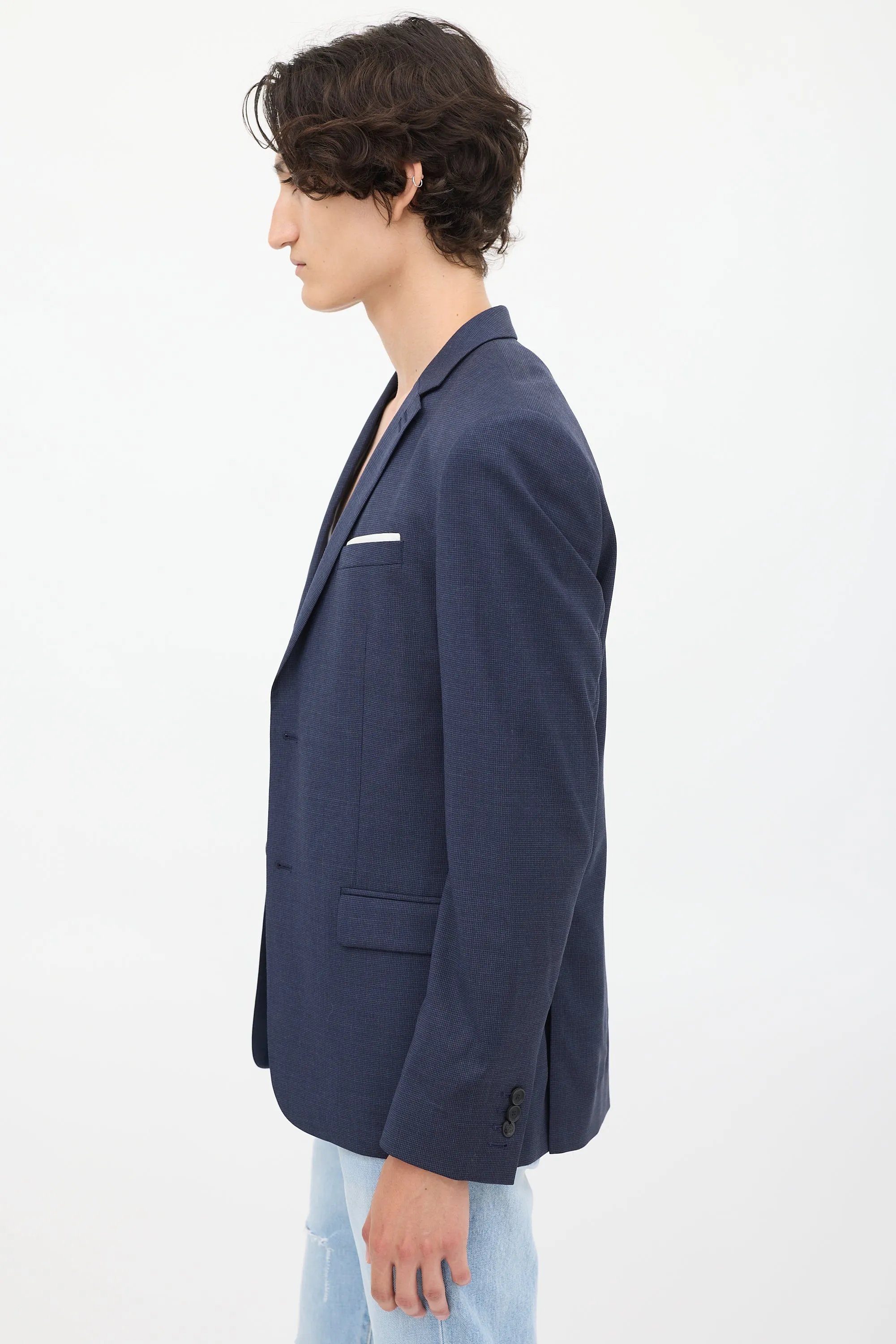 Navy Wool Classic Single Breasted Blazer