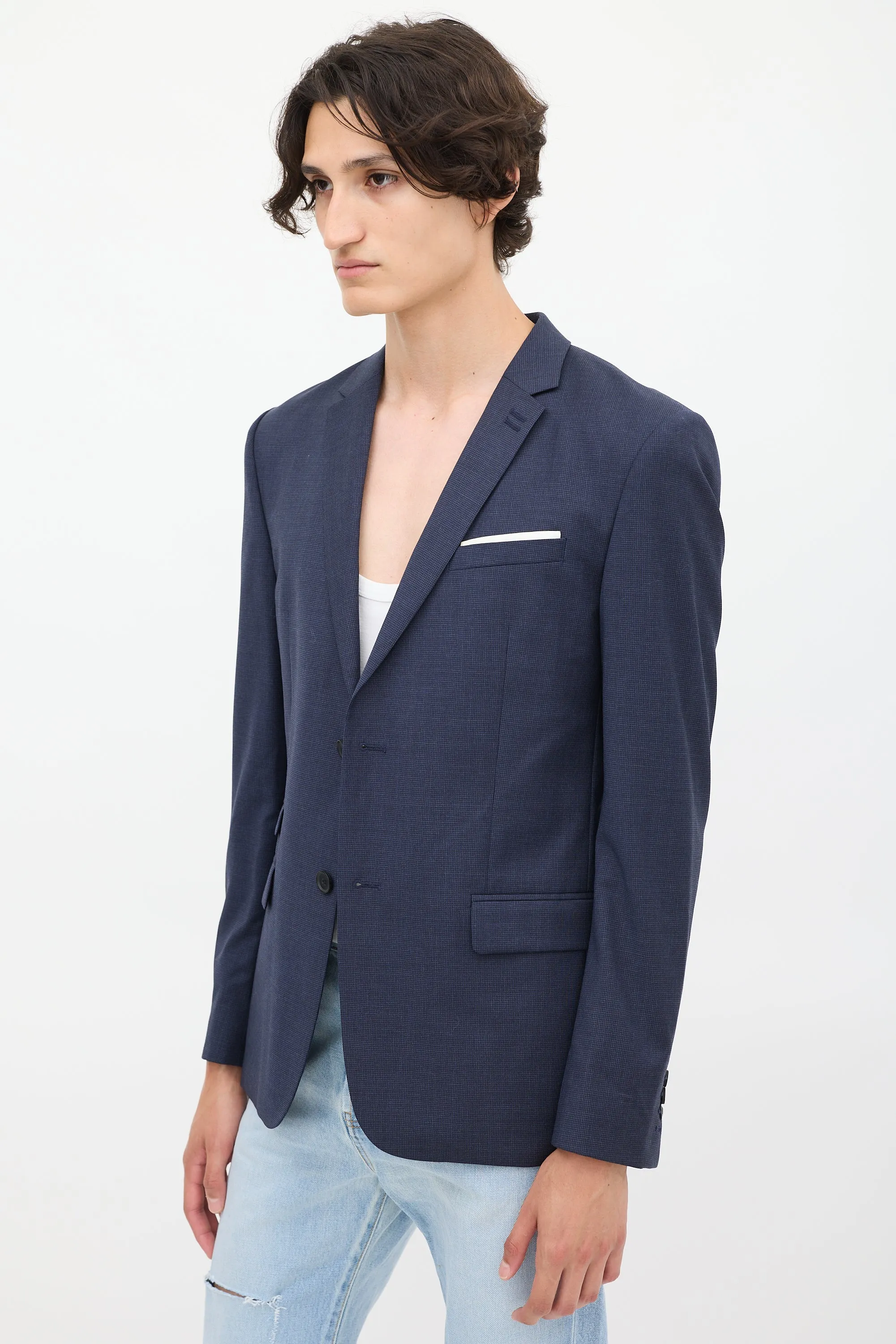 Navy Wool Classic Single Breasted Blazer