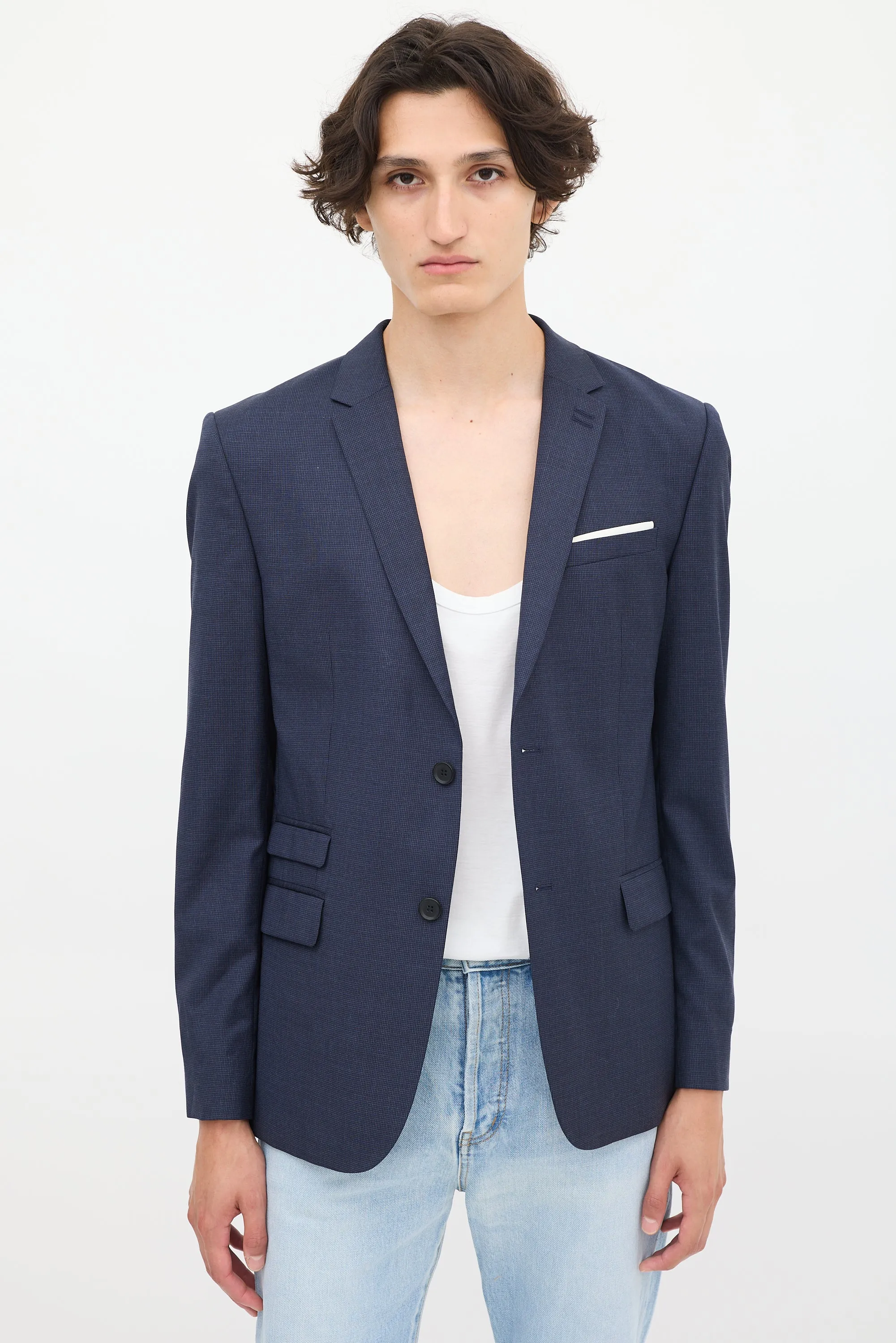 Navy Wool Classic Single Breasted Blazer