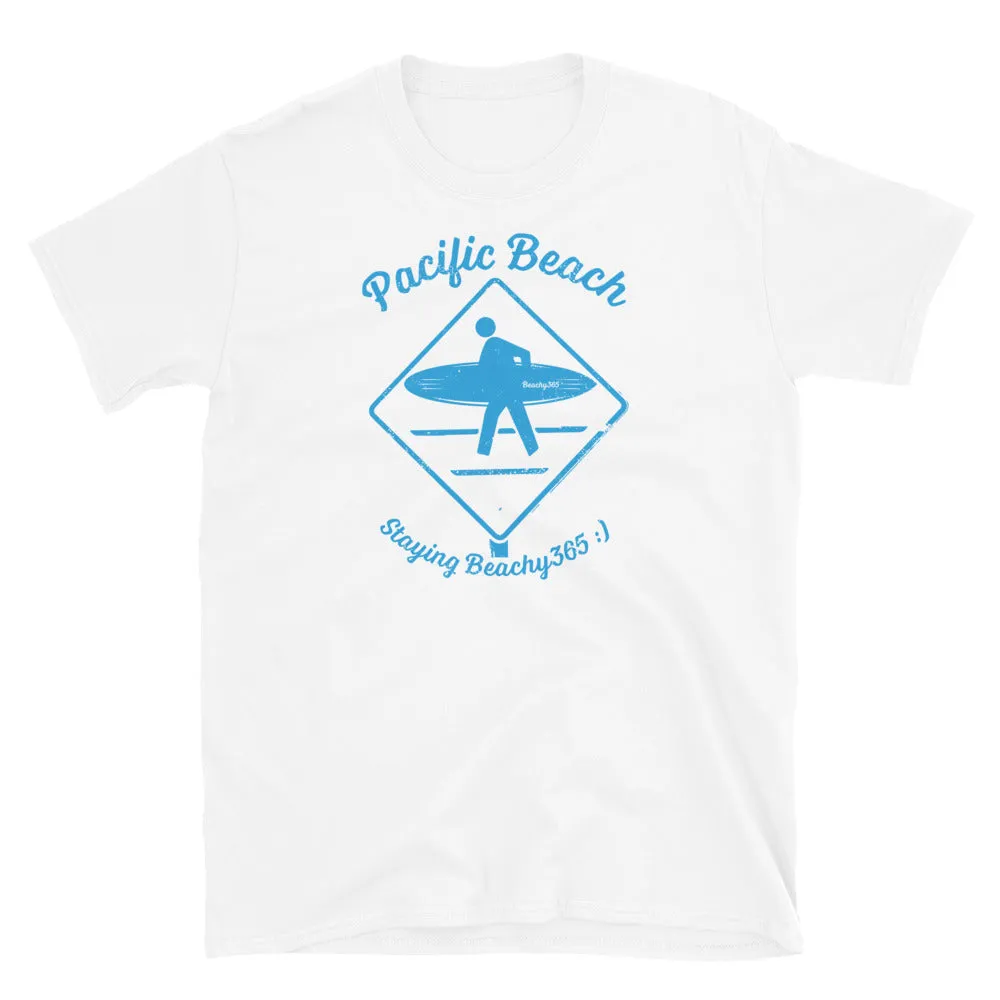 Pacific Beach Vintage Surfer Crossing Sign Tee
