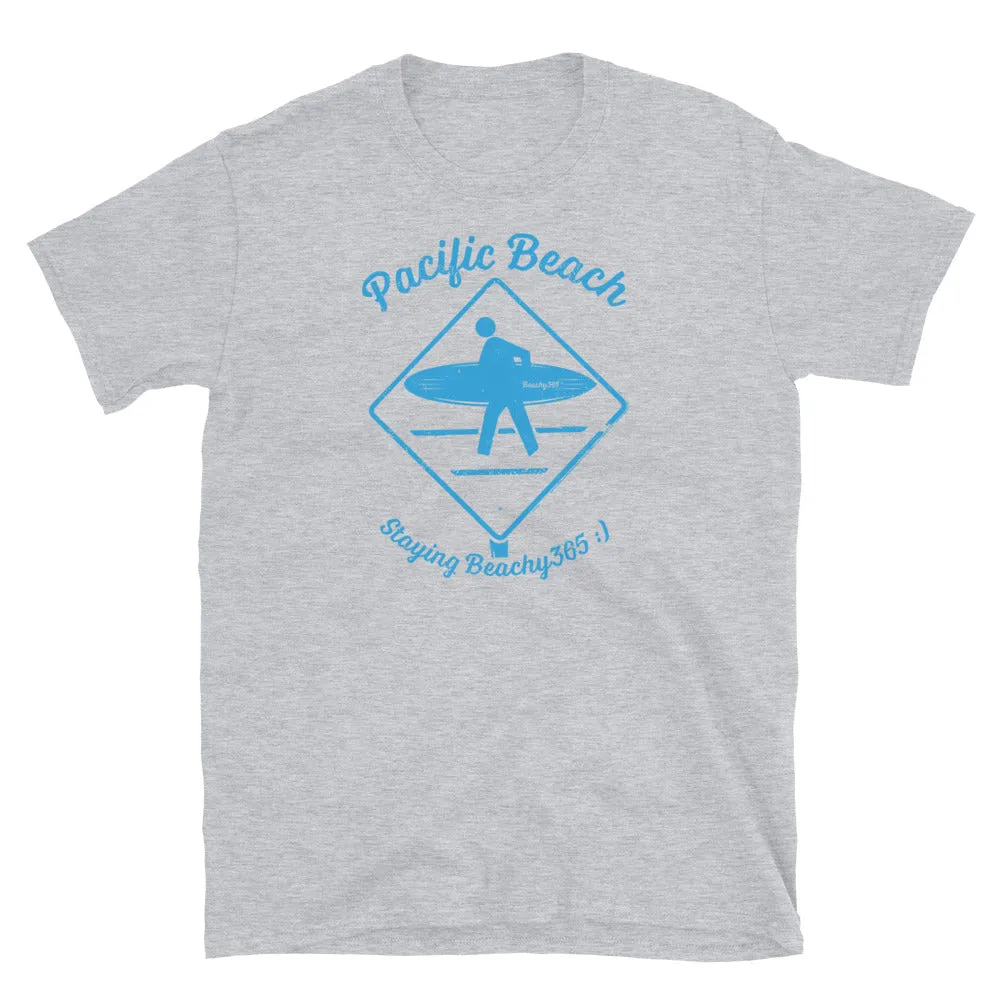 Pacific Beach Vintage Surfer Crossing Sign Tee